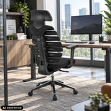 Svart professionell kontorsstol ERGO LINE II PRO med nätrygg och nackstöd från hjh OFFICE (AI-genererad bild)