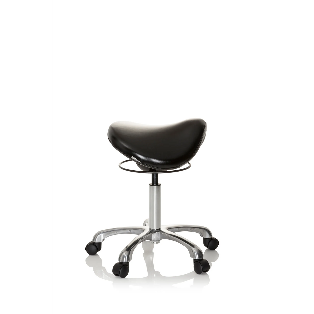 Svart Sadelpall ORTHO SIT med fotkors och fem hjul från hjh OFFICE – 360-gradersvy (sidoprofil 80°)