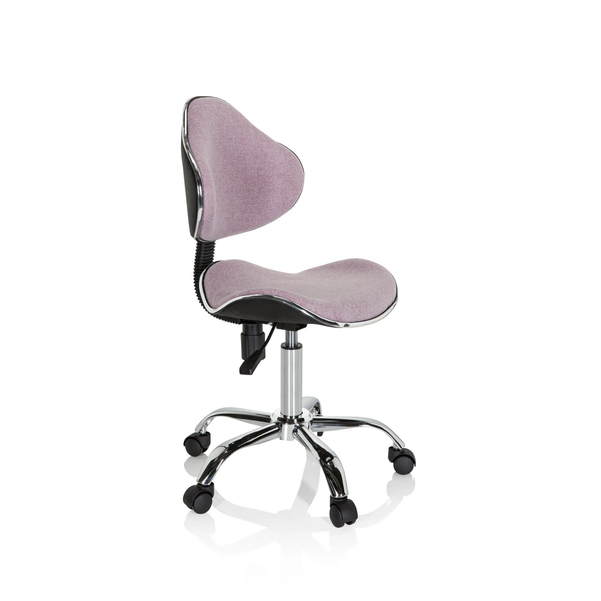 Rosa Snurrstol för barn KIDDY GTI-3 med blank stjärnfot och fem hjul från hjh OFFICE – 360-gradersvy (snett framifrån 60°)