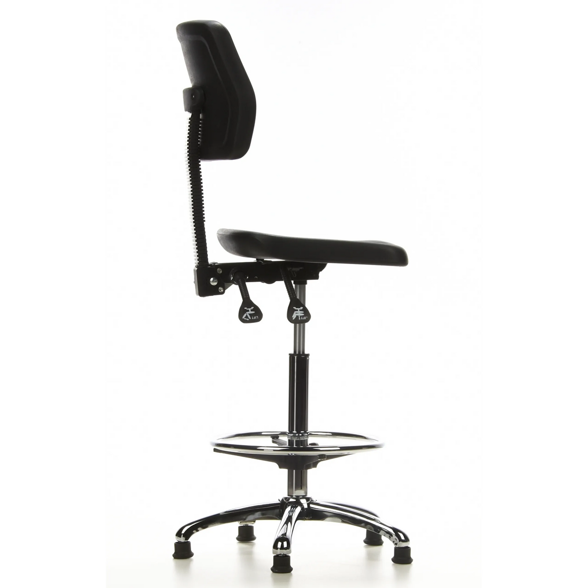 Svart bardiskstol TOP WORK 11 med fotring och femstjärnigt fotkors från hjh OFFICE – 360-gradersvy (sidoprofil 100°)