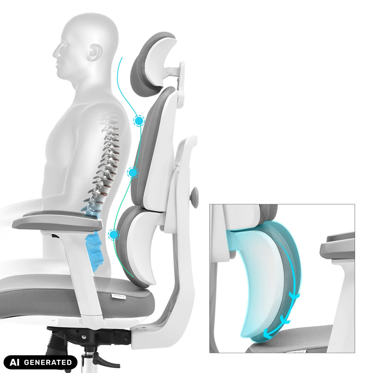 Svankstöd på den professionella kontorsstolen Ergomy WF 2 från hjh OFFICE (AI-genererad bild)
