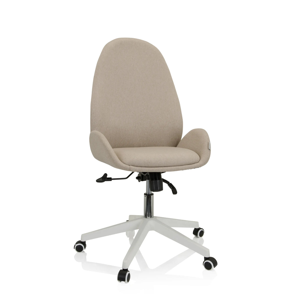 Beige AVEA I Home Office kontorsstol med armstöd och vitt femstjärnigt underrede med hjul från hjh OFFICE – 360-gradersvy (framifrån 20°)