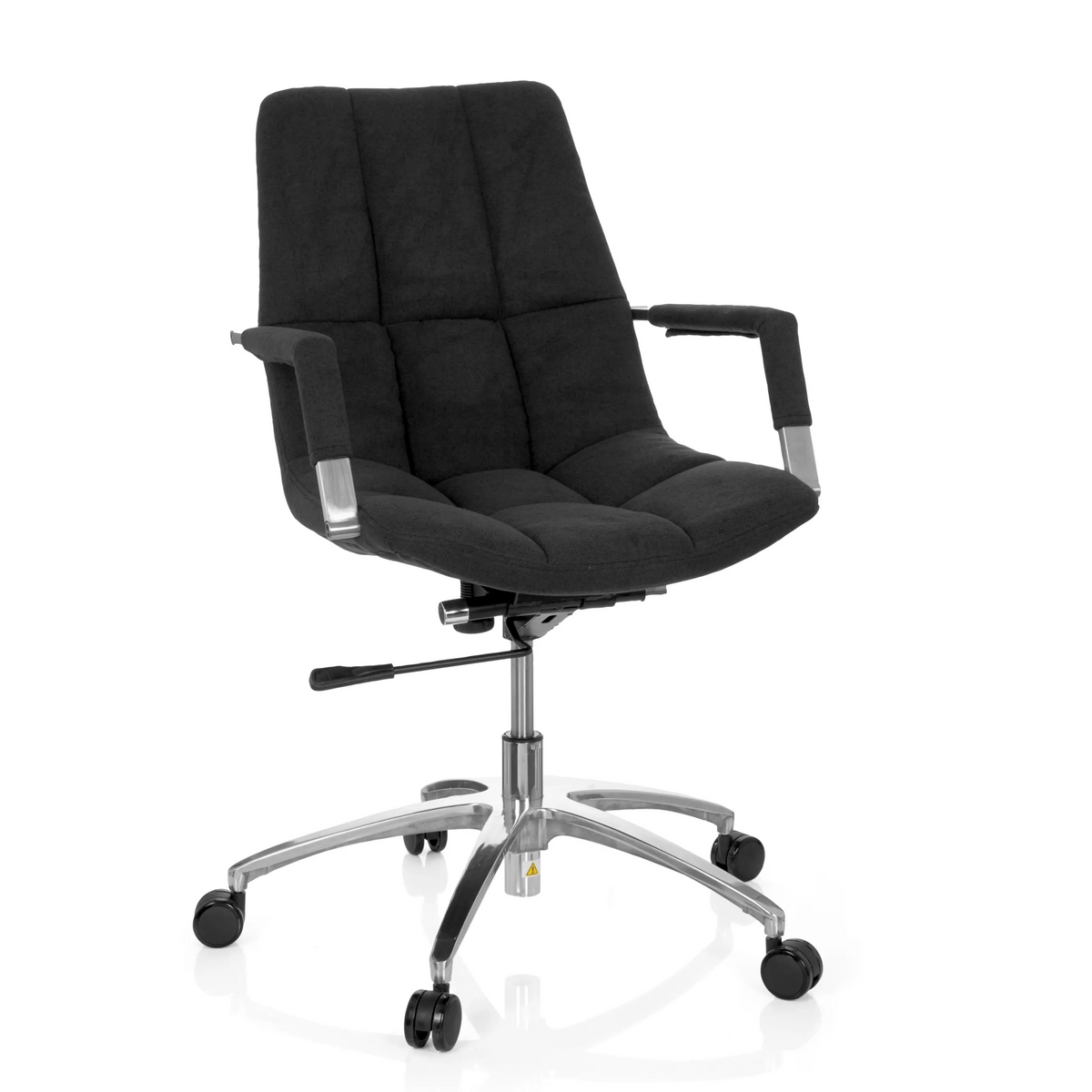 Svart Home Office kontorsstol SARANTO med tygbeklädnad och femhjulig fotkorsbas från hjh OFFICE – 360-gradersvy (framifrån 20°)