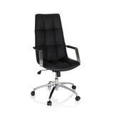 Schwarzer Homeoffice Chefsessel SARANTO PRO aus Leder mit glänzendem Fußkreuz mit fünf Rollen von hjh OFFICE – 360-Grad-Ansicht (Frontansicht 19°)