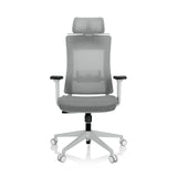 Grå Professionell kontorsstol COMFIO WMH med nätrygg, nackstöd och femhjulig fotkorsbas från hjh OFFICE – 360-gradersvy (framifrån 0°)