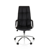 Svart Home Office chefsfåtölj SARANTO PRO i läder med blankt femstjärnigt underrede med hjul från hjh OFFICE – 360-gradersvy (framifrån 0°)