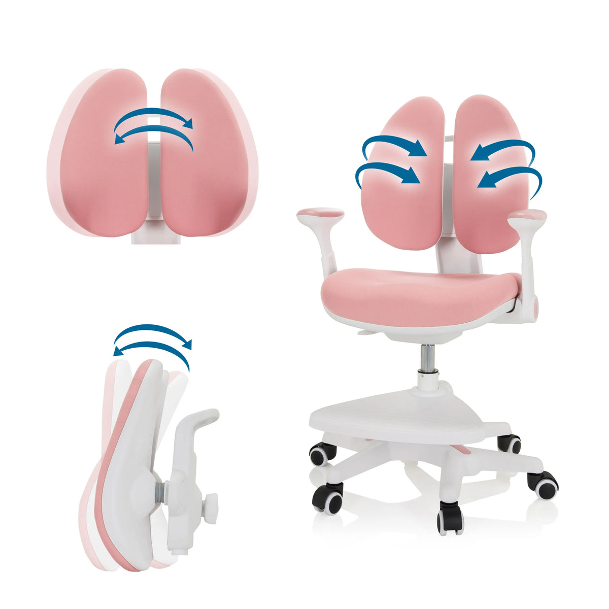 Justerbart ryggstöd på KID WING barnstol i rosa med flyttbara dynor från hjh OFFICE