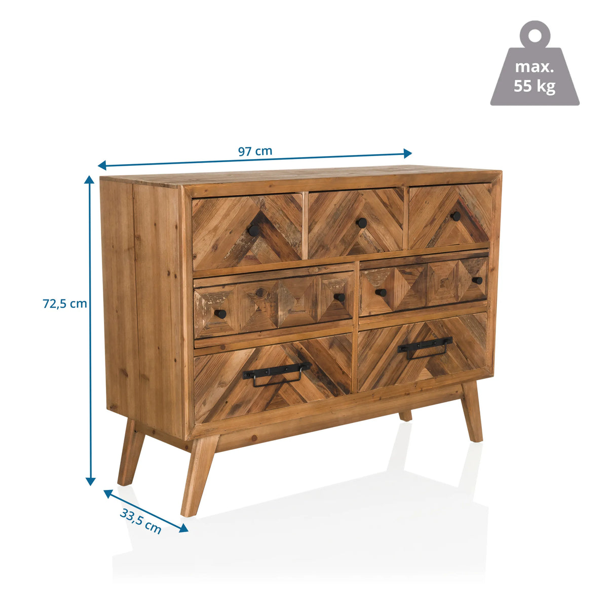 Måttvisning av Sidobord SANTJAGO WOOD XL med 97 × 72,5 cm och en maximal belastning på 55 kg från hjh LIVING