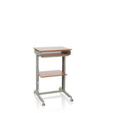 Grått Ståskrivbord WORKSTATION i bok med avlastningsyta och fyra hjul från hjh OFFICE – 360-gradersvy (framifrån 20°)