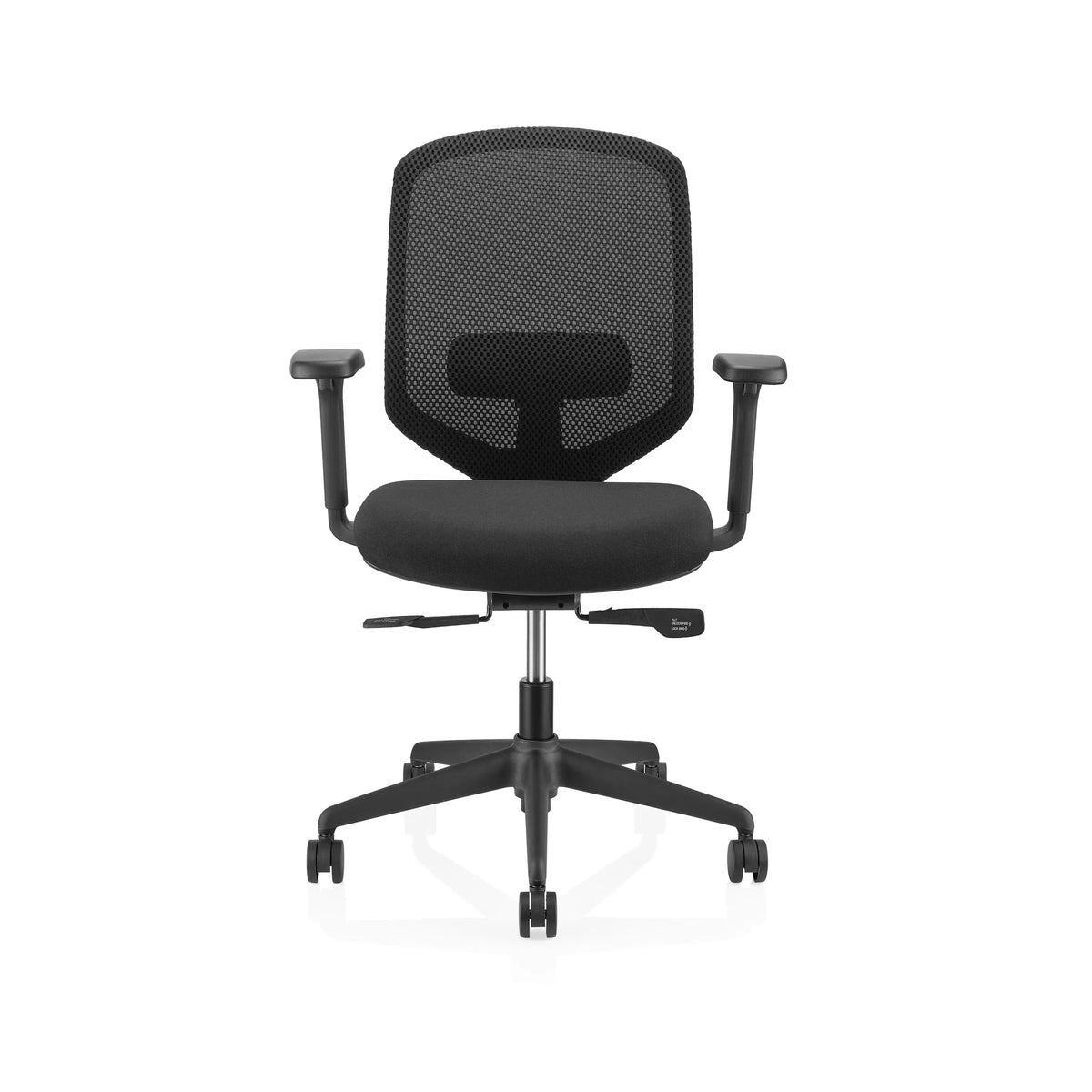 Svart Professionell kontorsstol Delvia med nätrygg och femstjärnig fotkorsbas med hjul från hjh OFFICE – 360-gradersvy (framifrån 0°)