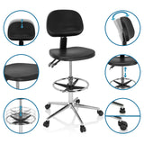 Justerbara funktioner för Bardiskstol TOP WORK 24 I i svart med fotring och hjul från hjh OFFICE