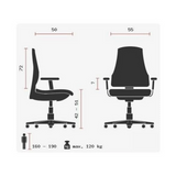 Technische Zeichnung des Luxus-Chefsessel OFFICE RS1 mit einer Breite von 55 cm von Topstar