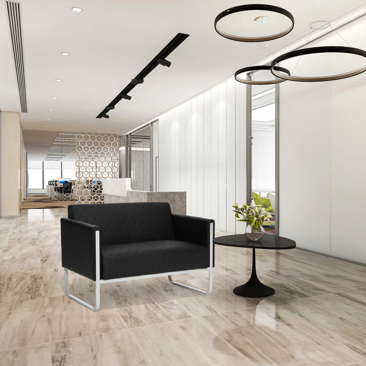 Svart Loungesoffa ARUBA STEP som tvåsitssoffa med silverfärgad ram från hjh OFFICE