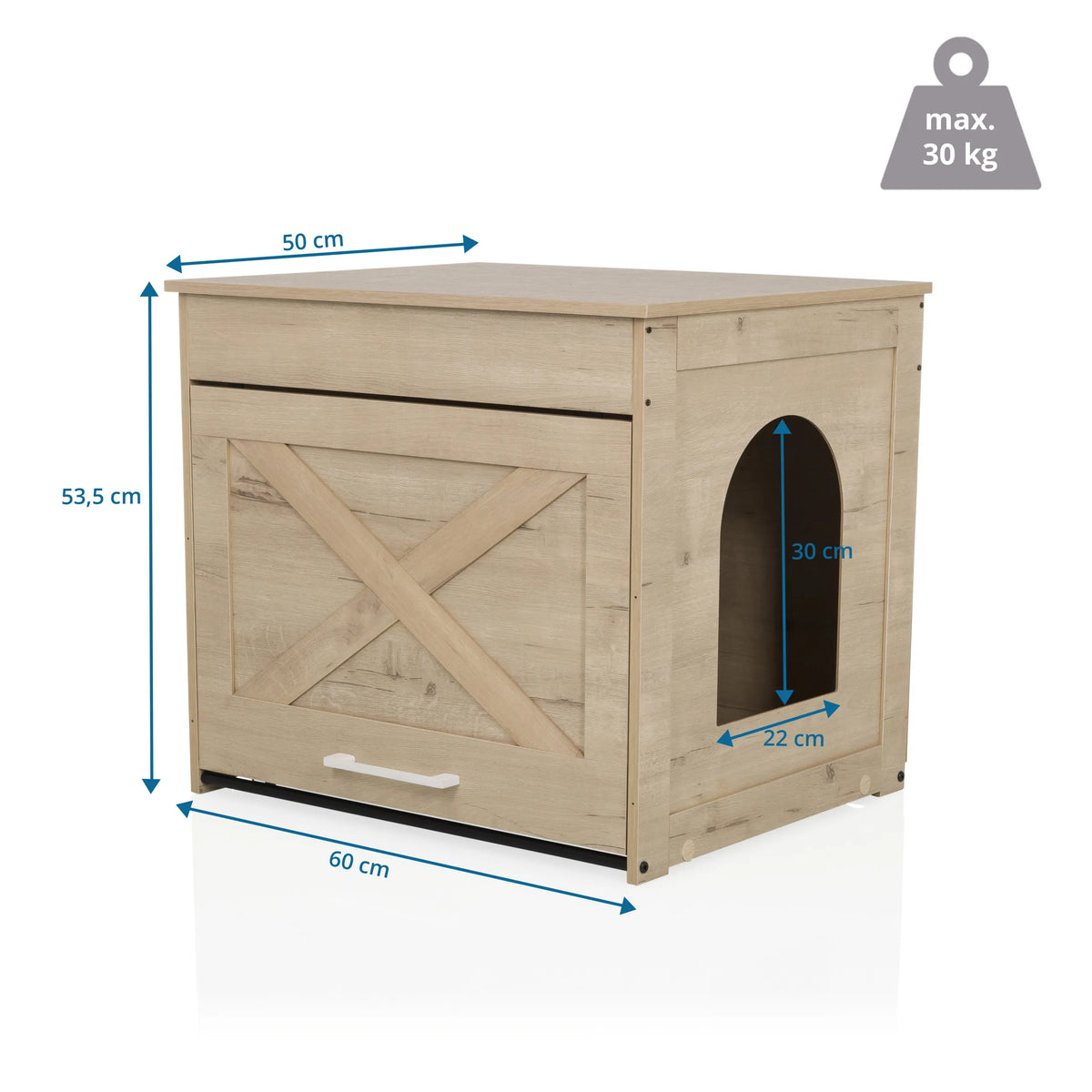 Måttritning av Katthus KITTY PAWBOX 1 i eklook, 60 × 50 cm från hjh LIVING