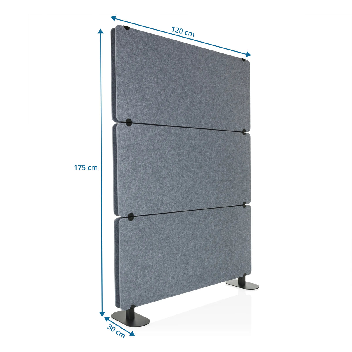 Måttritning av Skärmvägg FLEXMIUT EXTEND med 175 × 120 cm från hjh OFFICE
