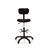 Svart Bardiskstol TOP WORK 05 med fotring och femstjärnig fotkorsbas med hjul från hjh OFFICE – 360-gradersvy (framifrån 0°)