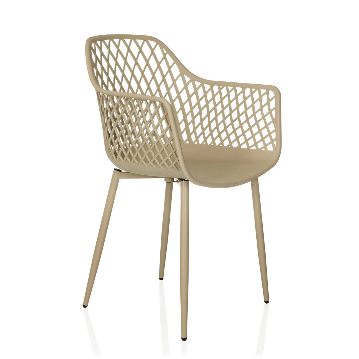 Beige utomhusstol BEGIO L med nätrygg och fyra ben från hjh LIVING – 360-gradersvy (snett framifrån 45°)