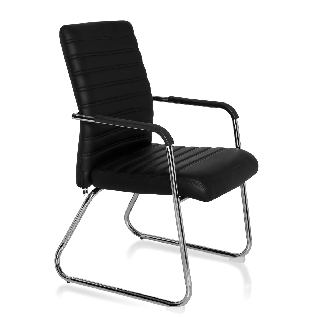Svart besökarstol STEEL V med tvärsömnad och medestomme från hjh OFFICE – 360-gradersvy (snett framifrån 60°)