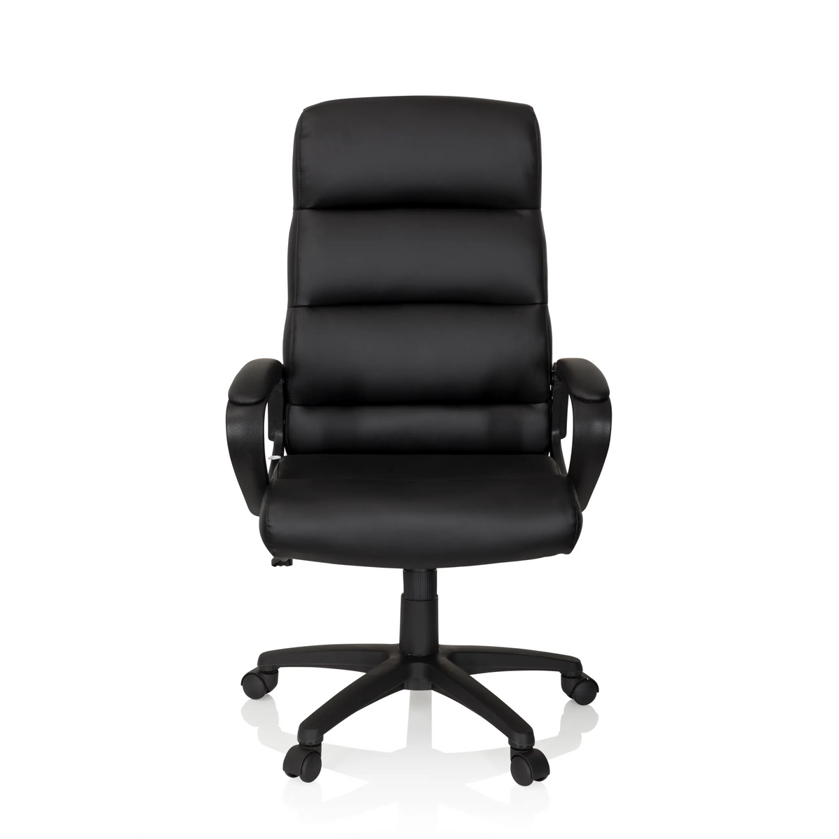 Svart Professionell chefsfåtölj FUTURA 100 med quiltad stoppning och femhjulig fotkorsbas från hjh OFFICE – 360-gradersvy (framifrån 0°)
