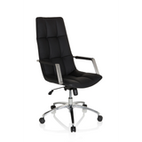 Svart Home Office chefsfåtölj SARANTO PRO i läder med blankt femstjärnigt underrede med hjul från hjh OFFICE – 360-gradersvy (snett framifrån 38°)