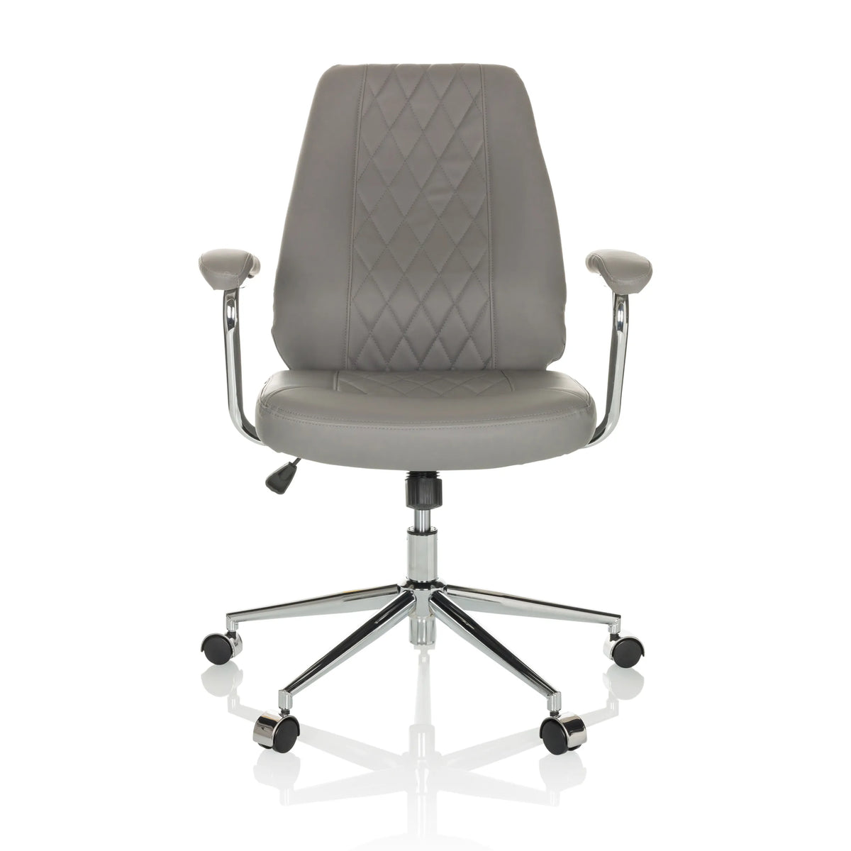 Grå Home Office chefsfåtölj THEO I med quiltat ryggstöd och femhjulig bas från hjh OFFICE – 360-gradersvy (framifrån 0°)