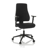 Svart Professionell kontorsstol MATHES med armstöd och femhjulig fotkorsbas från hjh OFFICE – 360-gradersvy (framifrån 15°)