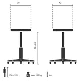 Teknisk ritning av Sadelpall MOVE-TEC 3D PRO I med en höjd på 58 till 83 cm från hjh OFFICE