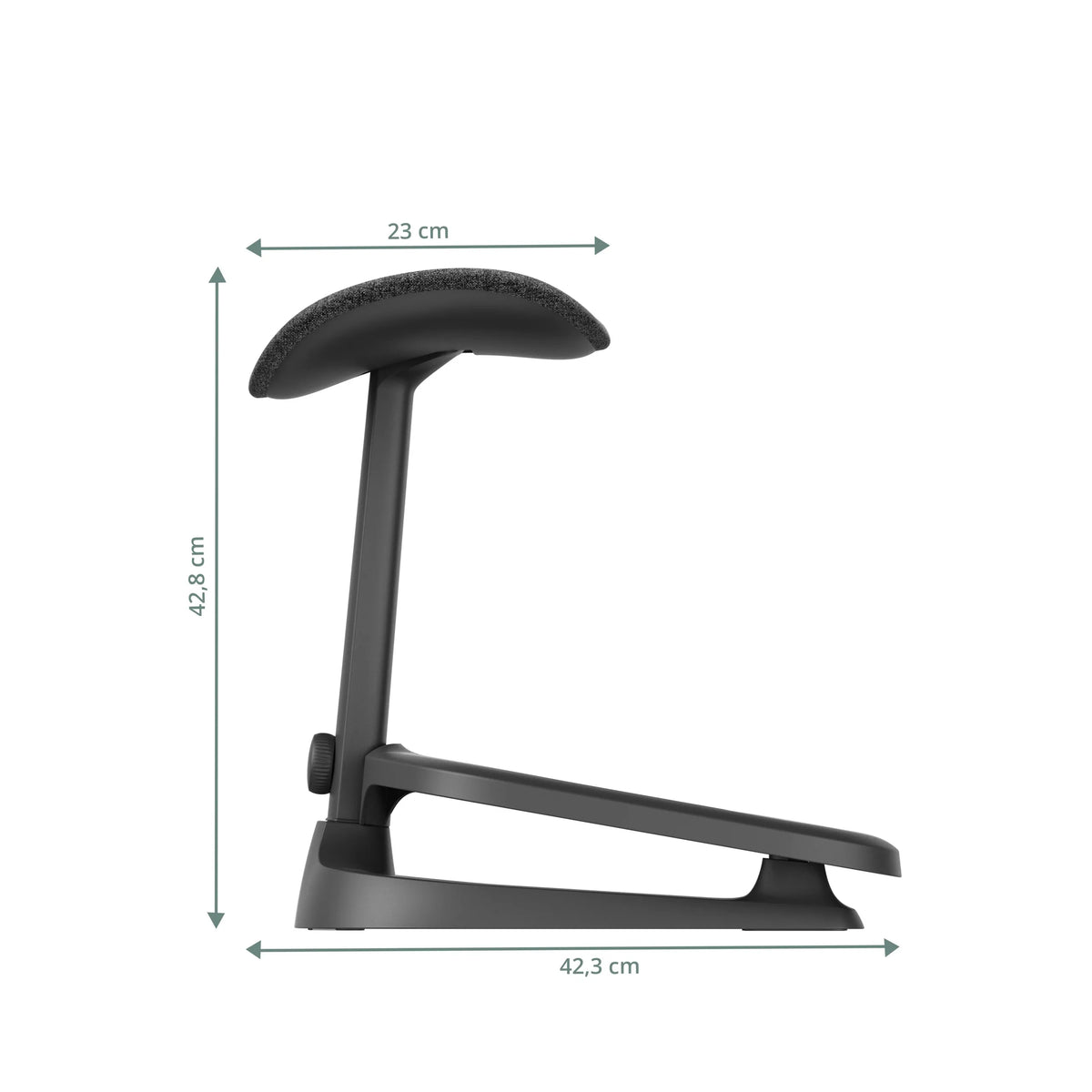 Måttskiss av LiberNovo Omni StepSync fotstöd med en höjd på 42,8 cm och bredd på 42,3 cm från Libernovo