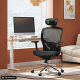Svart Hög kontorsstol VENUS ONE med nätryggstöd och nackstöd från hjh OFFICE