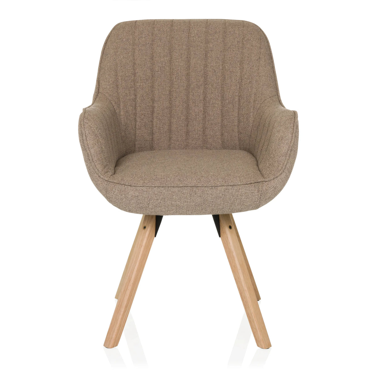 Beige stoppad stol SCANDI SOFT med strukturerat tygöverdrag och fyra träben från hjh LIVING – 360-gradersvy (framifrån 0°)