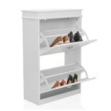 Vitt ESTHA 2 skoskåp med två öppna fälluckor och skor inuti från hjh LIVING