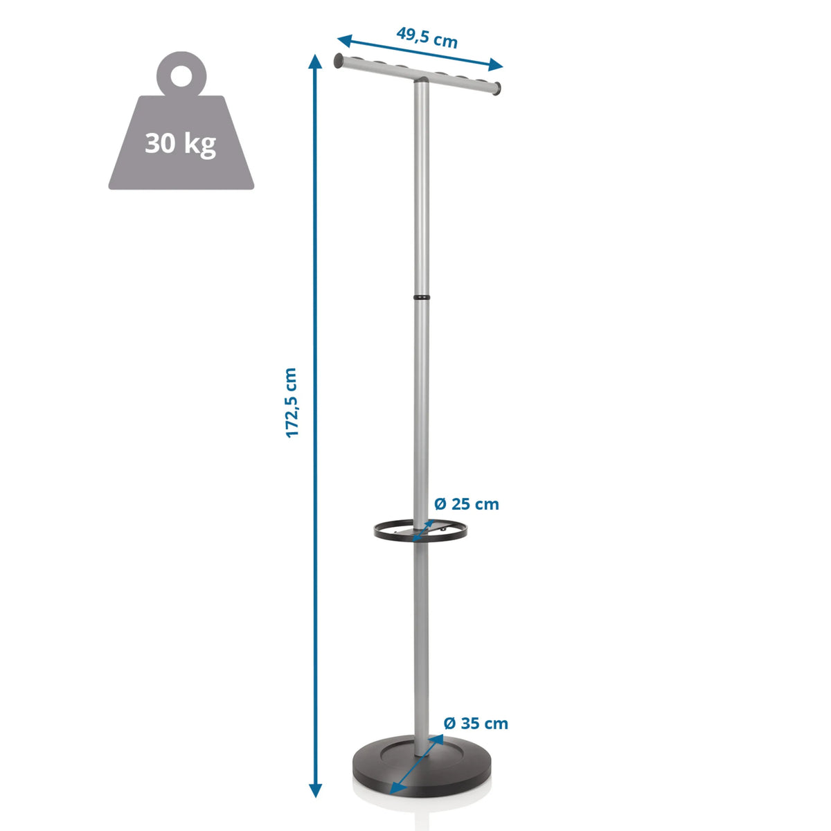 Måttritning av Klädhängare SPACE I med en höjd på 172,5 cm från hjh OFFICE