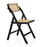 Svart Hopfällbar stol TUDELA BAMBOO med brunt wienerflätad sits och ryggstöd från hjh LIVING – 360-gradersvy (snett framifrån 60°)
