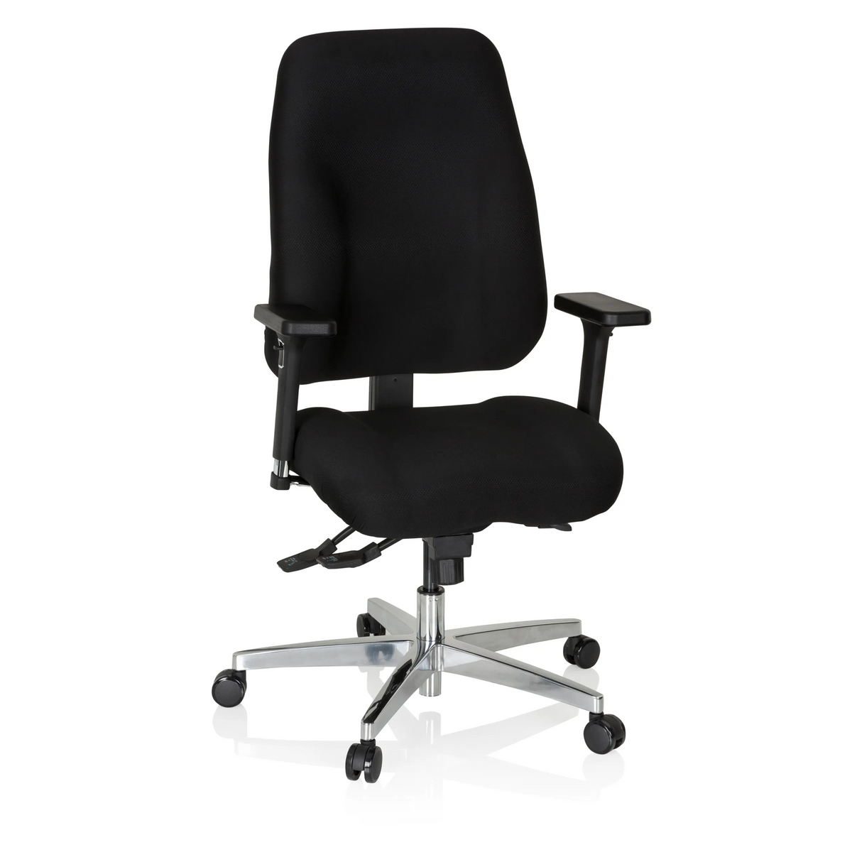 Svart Professionell kontorsstol ZENIT COMFORT med armstöd och femhjulig fotkorsbas från hjh OFFICE – 360-gradersvy (framifrån 20°)