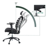 Justerbart ryggstöd och gasfjäder på den professionella kontorsstolen ERGO LINE II PRO med en lutningsvinkel på 90° från hjh OFFICE