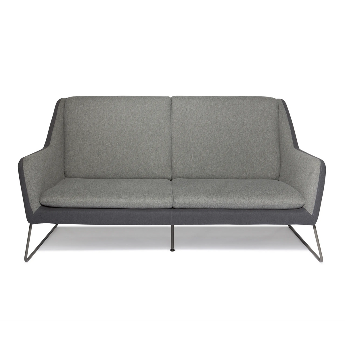 Ljusgrå Loungesoffa LAGUN med mörkgrå detaljer och smala metallben från hjh OFFICE – 360-gradersvy (framifrån 0°)