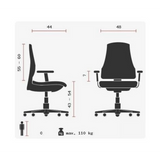 Teknisk ritning av Professionell kontorsstol SITNESS 15 U2 med en maximal belastning på 110 kg från Topstar