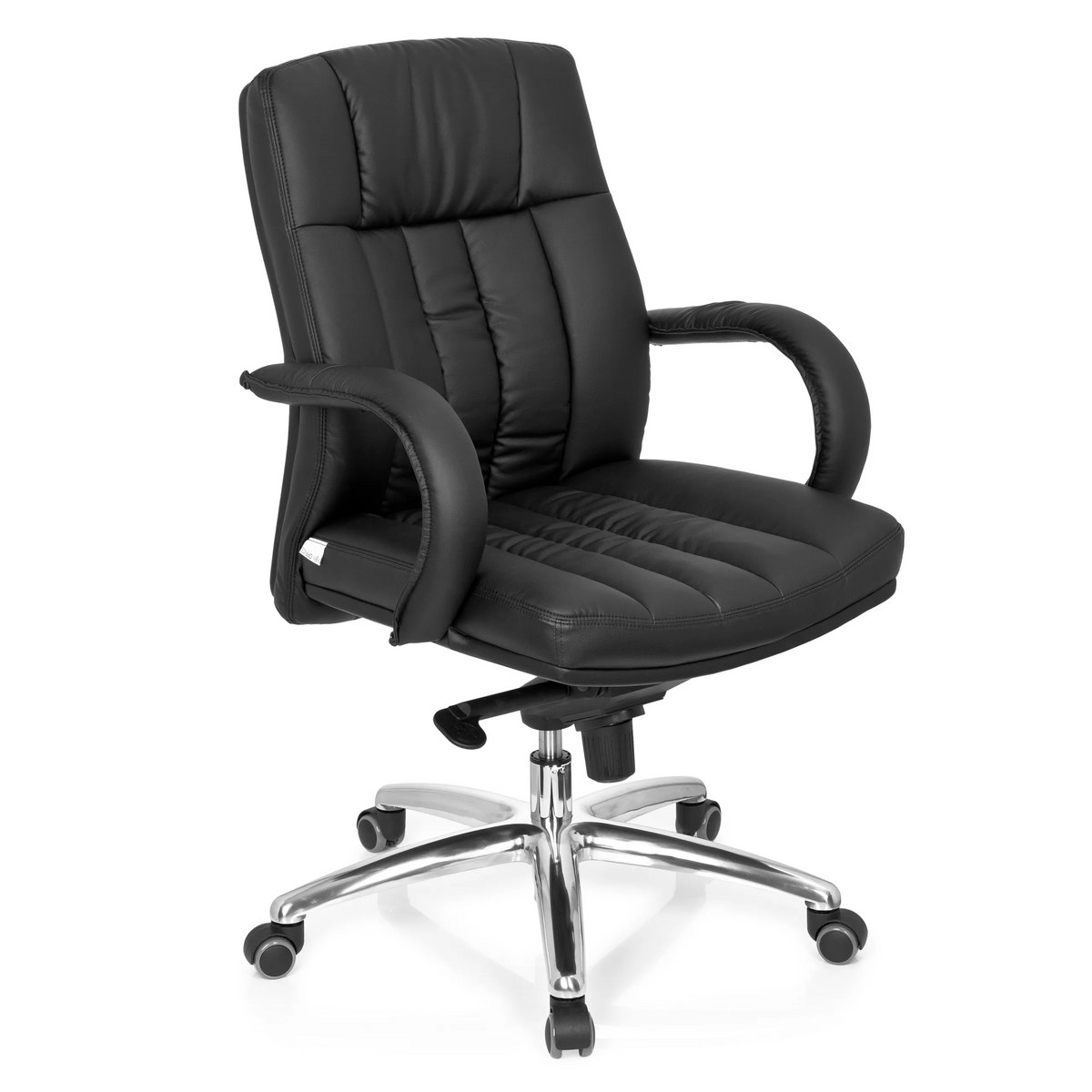 Svart snurrstol XXL G 100 med quiltad stoppning och femstjärnigt fotkors med hjul från hjh OFFICE – 360-gradersvy (snett framifrån 40°)