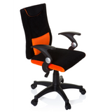 Svart-orange Snurrstol för barn KIDDY PRO AL med ländkudde och femhjulig fotkorsbas från hjh OFFICE – 360-gradersvy (snett framifrån 60°)