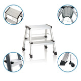 Fällbar stege med två steg SOLID VI i aluminium med hjul och säkerhetslås från hjh OFFICE