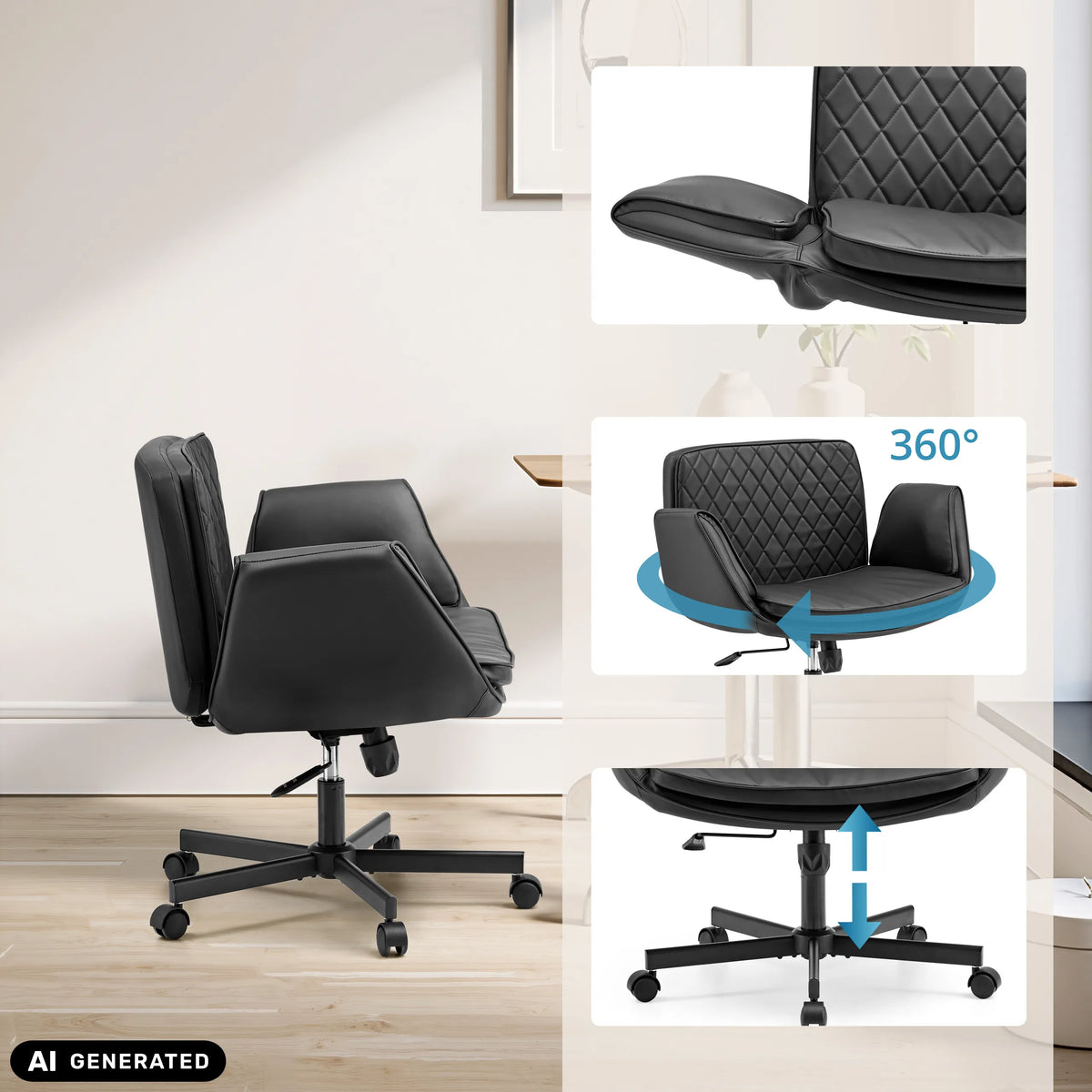 Svart Criss-Cross 10 Home Office kontorsstol med 360 graders rotation och höjdjustering från hjh LIVING (AI-genererad bild)