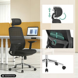 Professionell kontorsstol Ergosento i svart med justerbart nackstöd och svankstöd från hjh OFFICE (AI-genererad bild)