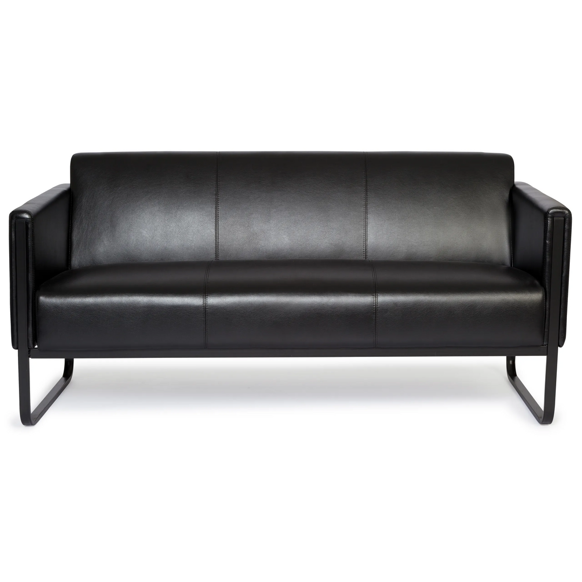 Svart Loungesoffa BALI BLACK som tresitssoffa med armstöd och metallstomme från hjh OFFICE – 360-gradersvy (framifrån 0°)
