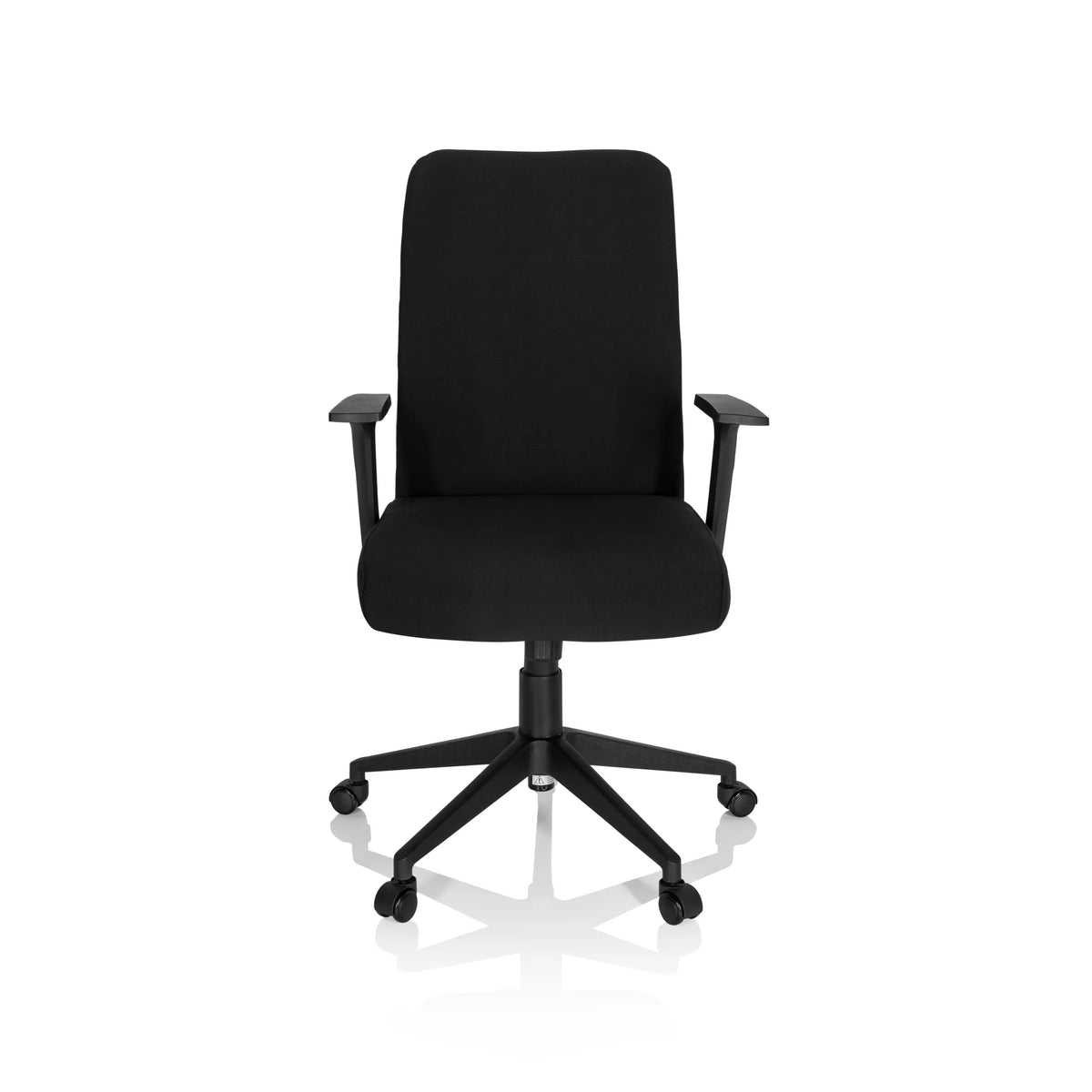 Svart Home Office kontorsstol COSIO I med armstöd och femhjulig fotkorsbas från hjh OFFICE – 360-gradersvy (framifrån 0°)