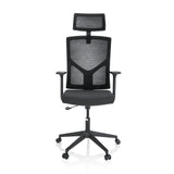 Svart Home Office kontorsstol BRETON B med nätrygg, nackstöd och femhjulig fotkorsbas från hjh OFFICE – 360-gradersvy (framifrån 0°)