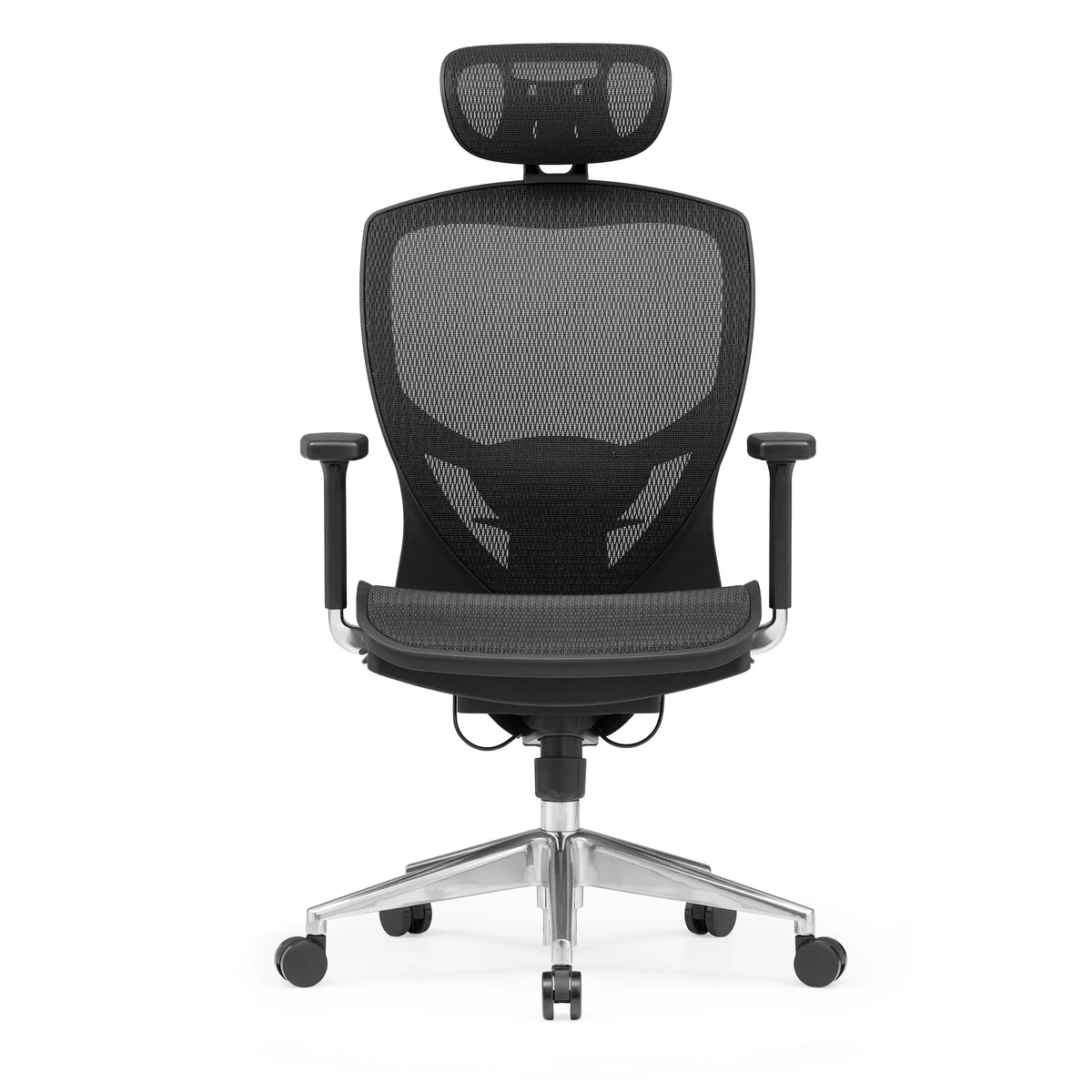 Svart Hög kontorsstol VENUS ONE med nätrygg och femstjärnig fotkorsbas med hjul från hjh OFFICE – 360-gradersvy (framifrån 0°)
