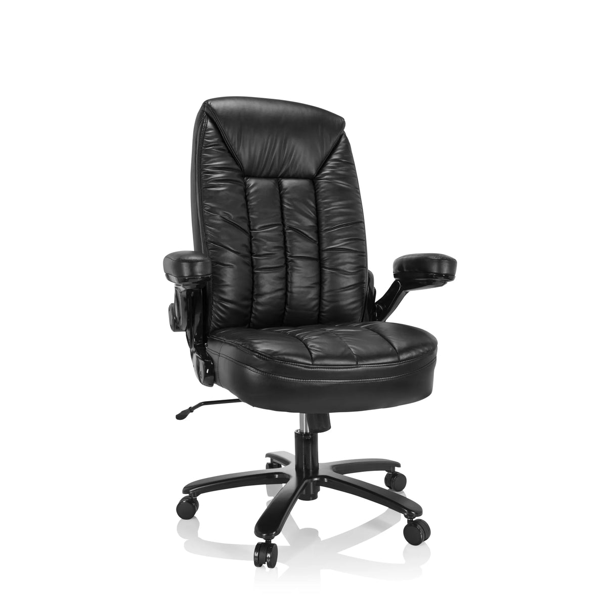 Svart XXL snurrstol INSTRUCTOR III i konstläder med stjärnfot och fem hjul från hjh OFFICE – 360-gradersvy (framifrån 20°)