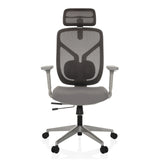 Grauer High-End-Bürostuhl CASSILIS W mit Netzrücken und Fußkreuz mit fünf Rollen von hjh OFFICE – 360-Grad-Ansicht (Frontansicht 0°)