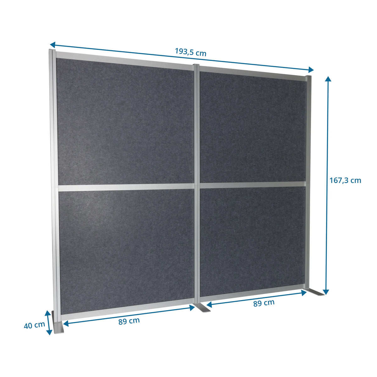 Måttsättning av Skärmvägg FLEXMIUT MODUL med 193,5 × 167,3 cm i grå från hjh OFFICE
