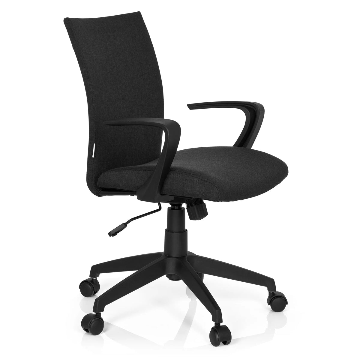 Svart Home Office kontorsstol SOFT med armstöd och femhjulig stjärnfot från hjh OFFICE – 360-gradersvy (snett framifrån 60°)